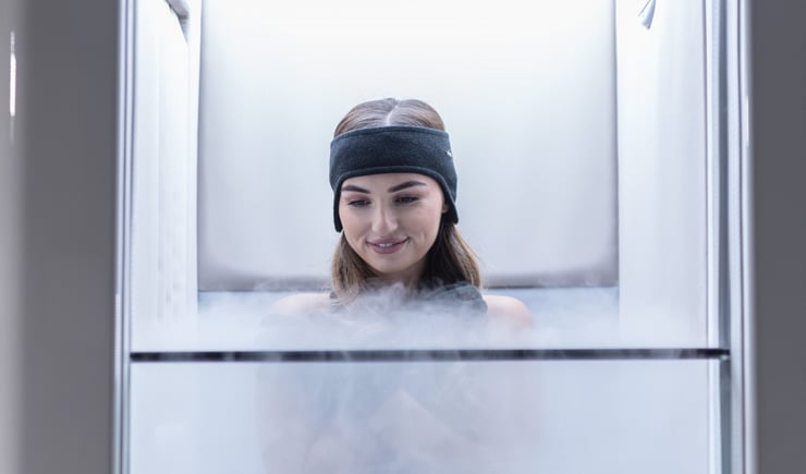 Woman in a cryotherapy chamber Woman in a cryotherapy chamber